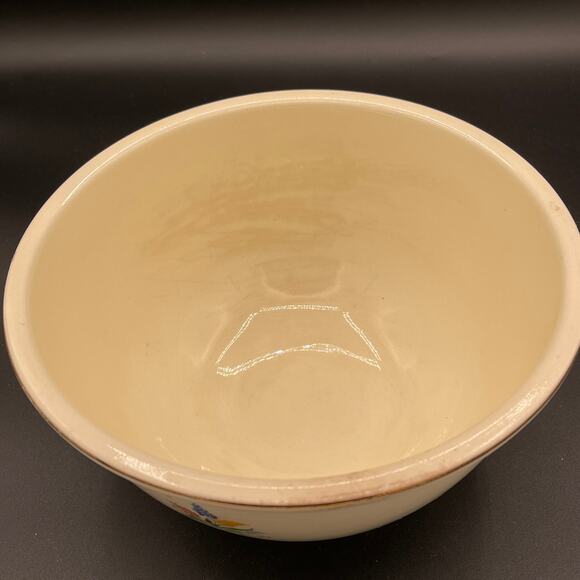 RARE Vintage Kitchen Kraft by HLC Doll\'s House Pattern Mixing Bowl with Gold Rim